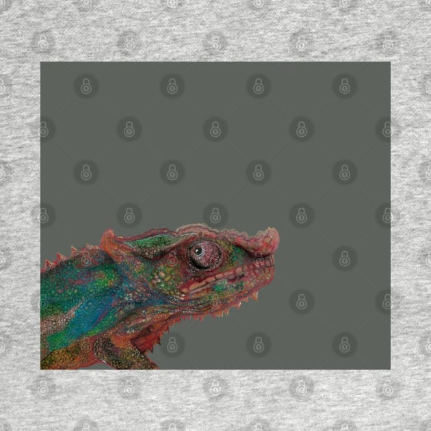 Colorful Chameleon Drawing on Gray by Neginmf